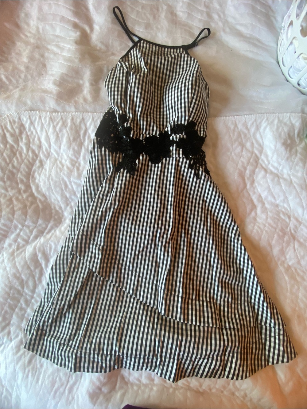 Xtraordinary NWT Black White Gingham Lace Fit & Flare Dress XS